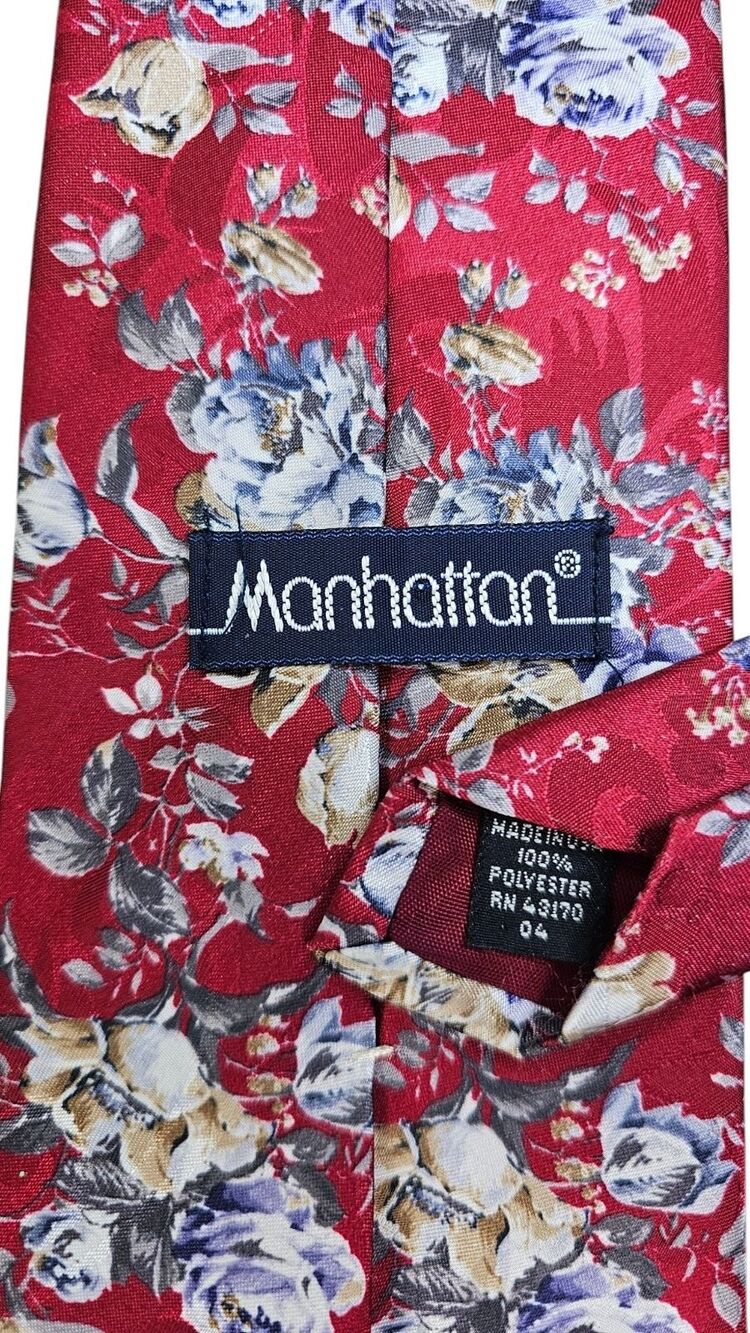 Manhattan Mens Floral Tie Red Blue Classic Polyester Necktie 57”